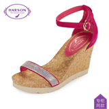 哈森/Harson2015夏季新款羊皮水钻女鞋圆头纯色超高跟凉鞋HM57166