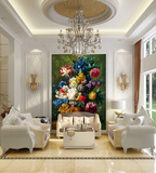 欧式大型壁画 油画花卉盆栽花朵墙纸 玄关沙发背景餐厅卧室壁纸