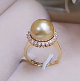 11-12MM海水珍珠戒指 18K金镶嵌 女款 金珠戒指指环
