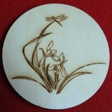 可来图订制 激光雕刻 中国风 白描蝴蝶兰花 创意茶水 原木杯垫