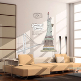 美国金门大桥自由女神像欧式建筑贴书房卧室背景可移除墙贴纸贴画
