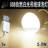 USB自然白散光吊线球泡灯 1w3w瓦LED直插铝头5v中性暖正节能悬挂