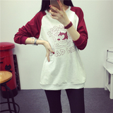 2015韩范短款长袖t恤女夏宽松大码学生上衣薄款字母印花套头卫衣