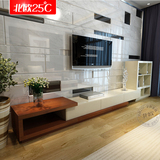北欧25℃可伸缩电视柜简约现代实木烤漆组合客厅茶几地柜矮柜组合