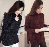 [C62]韩国小清新拼接杂色甜美长袖针织衫学院风中长款套头毛衣女