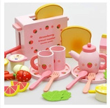 木制草莓面包机婴幼儿童过家家木质厨房切切看玩具