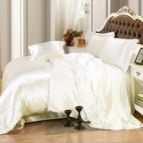 冬季纯色真丝四件套100%桑蚕丝正品1.8m丝绸床单被套真丝床上用品