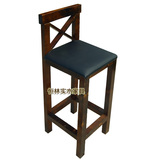 定制高脚椅子方凳方椅皮坐垫靠背酒吧台椅餐厅高吧凳实木碳化防潮