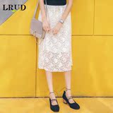 LRUD2016春季新款韩版高腰蕾丝半身裙女修身显瘦中长款百褶裙