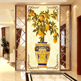 3D立体玄关客厅走廊过道墙纸大型壁画竖版欧式花瓶发财树油画壁纸