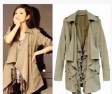 2014春秋新款韩版气质修身蕾丝花边女士中长款风衣薄款加大码外套