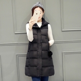 2016冬装新款韩版女装棉服修身连帽中长款羽绒马甲时尚显瘦棉马夹