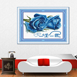 十字绣蓝色玫瑰花一生一世滴水玫瑰蓝新款客厅卧室房间画精准印花