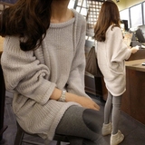 韩国ZARA代购女装时尚宽松休闲针织衫舒适圆领套头中长款毛衣外套