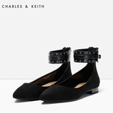 CHARLES&KEITH欧美风单鞋 CK1-70390152 尖头绒面脚腕带平底鞋女