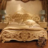 欧式真皮床 美式床全实木双人床法式田园1.8米婚床白色公主床雕花