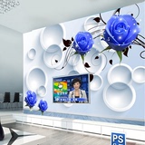 3d大型壁画蓝色玫瑰电视背景墙纸壁纸沙发客厅卧室现代简约无缝