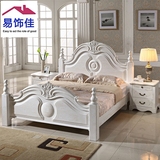 美式大床欧式榆木床全实木床1.8米白色开放漆水曲柳雕花双人婚床