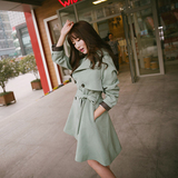 2016韩版新款蓬蓬裙摆女装双排扣风衣绑带修身显瘦春装A字外套女