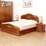 宅家奢华柚木床欧式全实木床雕花双人床高箱床现代中式1.8米床1.5