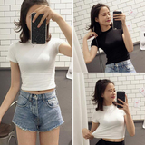 韩版2016夏季女装新款紧身圆领套头短袖打底衫上衣服基础款棉T恤