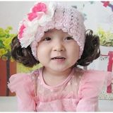 韩版新生婴儿童宝宝女童蕾丝网纱棉质帽春夏长发短发假发帽子