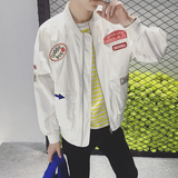 韩版早春男士小清新图标贴布刺绣夹克日系休闲薄款修身棒球服外套