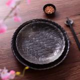 日韩式深黑色创意陶瓷鱼菜大盘子家用披萨沙拉微波炉烤肉餐具圆盘