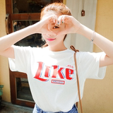 韩国代购Cherrykoko正品2016夏季t恤五分袖圆领中长款字母打底衫