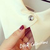 DHR 2016新款韩国代购韩版欧美水钻扣长袖气质加厚雪纺白色衬衫女