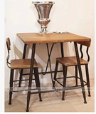 复古怀旧铁艺实木餐桌椅组合奶茶甜品店咖啡休闲酒吧台桌椅三件套