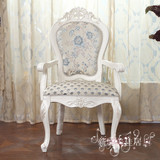 欧式餐桌椅 办公椅 休闲扶手椅 纯实木象牙白色家用椅 橡木椅子