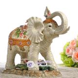 陶瓷百合大象招财象工艺品东南亚风格风水摆件动物家居饰品摆设