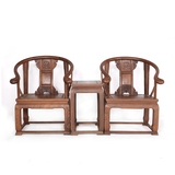 红木仿古家具 中式皇冠椅圈椅三件套鸡翅木实木休闲椅 围椅太师椅