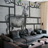 3D欧式复古大型壁画田园个性墙纸小鹿壁纸木纹大型沙发背景墙卧室