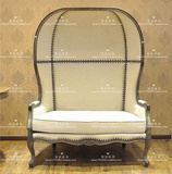 厂家直销美式实木做旧双人高背太空椅欧式棉麻布艺沙发椅蛋壳椅