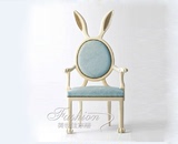 创意阳台卧室特价布艺实木休闲椅子小兔椅美式简约白色化妆梳妆凳