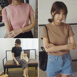 2016夏装新款韩版纯色磨毛棉圆领短袖T恤女潮 百搭修身上衣打底衫