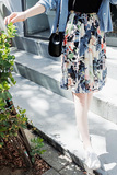 AP12韩国代购正品Cherrykoko女装印花高腰中长款半身裙