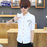 学生夏季短袖衬衫男装韩版青少年帅气衣服修身个性男士中袖衬衣潮