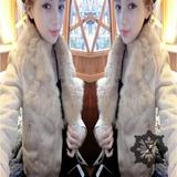 韩国代购2015冬装新款皮大衣獭兔真毛领加厚羊羔毛鹿皮绒短外套女