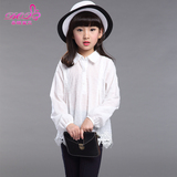 春秋季韩版女童长袖衬衣纯色纯棉儿童翻领尖领B类新款大童衬衫