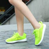 夏季透气运动鞋女跑步鞋韩版百搭灰色网鞋平底单鞋荧光绿休闲女鞋