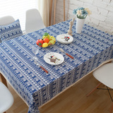 餐桌布波西米亚蓝色大象 棉麻布艺桌布台布咖啡馆拍摄背景茶几布
