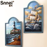 地中海立体帆船灯塔木板画背景墙玄关儿童房壁挂装饰画挂画挂件