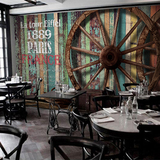 厅卧室壁纸3d复古怀旧木纹车轮大型壁画咖啡馆餐厅酒吧KTV墙纸客