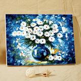 自油自画diy数字油画手绘客厅餐厅情侣花卉装饰画 蓝色花瓶与雏菊