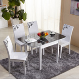 新品上架实木框架现代简约白黑米三色可伸缩圆角钢化玻璃桌面餐桌