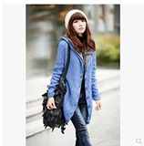 秋冬新款韩版女装加绒加厚麻花中长款带帽针织开衫毛衣外套 毛线
