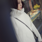 韩版高领毛衣女套头中长款白色加厚宽松针织打底衫春款女士外套潮